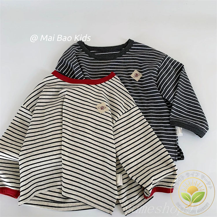 子供服子供tシャツ2025春の新型韓国版男女童縞シャツ赤ちゃん洋気春服t