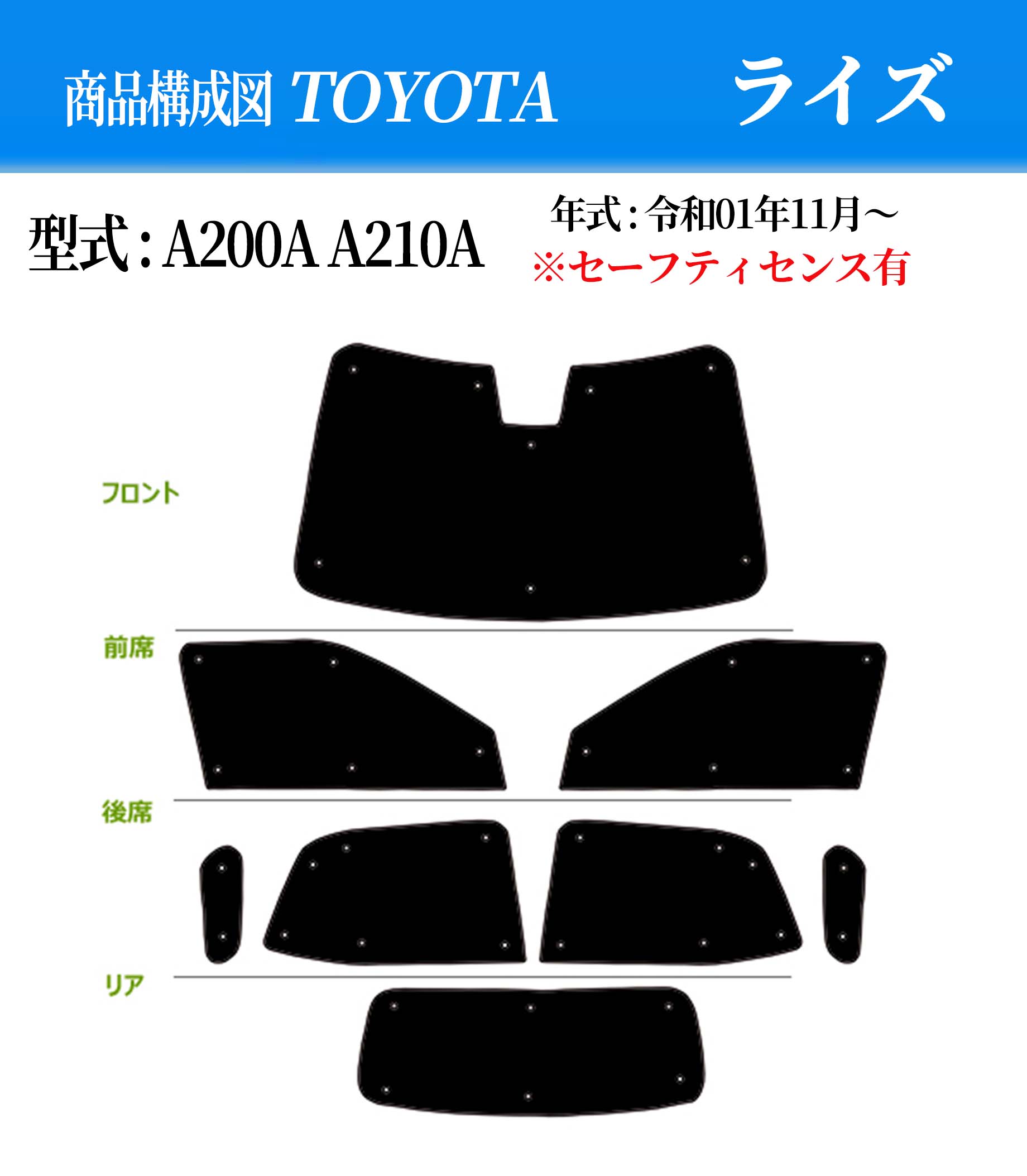 【お得なクーポン】お得なフルセット サンシェード トヨタ ライズ A200A A210A 年式 令和1年11月〜 車 サイド テント 紫外線 UVカット 防水 遮光 車中泊 日除け 防寒 目隠し 遮熱