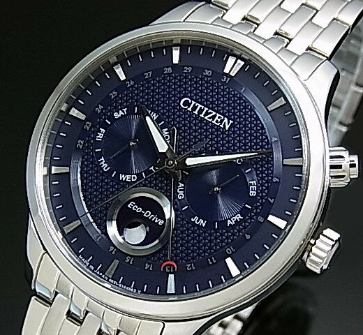 CITIZEN/エコドライブ【シチズン】メンズ ソーラー腕時計 ムーンフェイズ ネイビー文字盤 メタルベルト MADE IN JAPAN 海外モデル【並行輸入品】 AP1050-56L