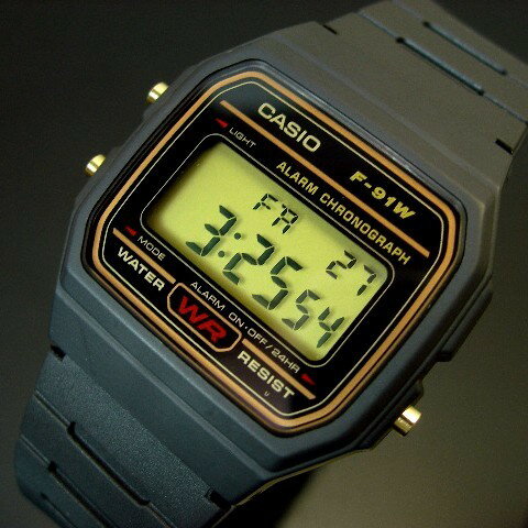 ■メール便配送■CASIO【カシオ】メンズ腕時計　デジタル　ブラック/ゴールド文字盤　ブラックラバーベルト　F-91WG-9　海外モデル【並行輸入品】