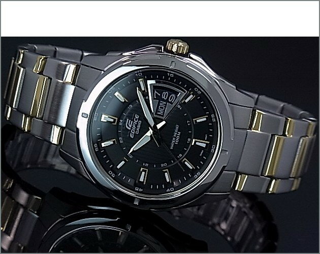 CASIO/EDIFICE【カシオ/エディフィス】コラムデイト メンズ腕時計 ブラック文字盤 コンビメタルベルト EF-129SG-1AV 海外モデル【並行輸入品】