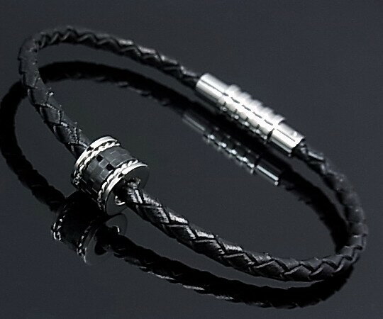 LION HEART/ステンレスアクセ【ライオンハート】メンズ レザーブレスレット ブラック【送料無料】04B121SM(国内正規品)