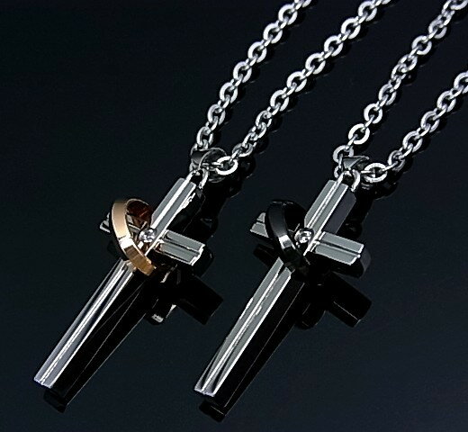 LION HEART/ステンレスアクセ【ライオンハート】ペアネックレス クロス&リングトップ ステンレスネックレス【送料無料】04N123SM/04N123SL...
