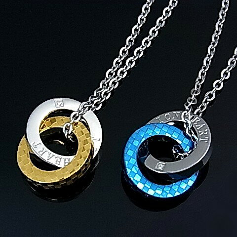 LION HEART/ステンレスアクセ【ライオンハート】ペアネックレス 2連リングトップ ステンレスネックレス【送料無料】04N135SMBL/04N135SL...