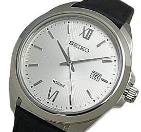 SEIKO/Quartz【セイコー/クォーツ】メンズ腕時計 ブラックレザーベルト シルバー文字盤 海外モデル【並行輸入品】 SUR283P1