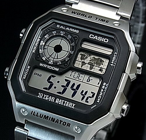 CASIO/Standard【カシオ/スタンダード】デジタル 世界地図表示ワールドタイム メンズ腕時計 メタルベルト 海外モデル【並行輸入品】AE-1200WHD-1A
