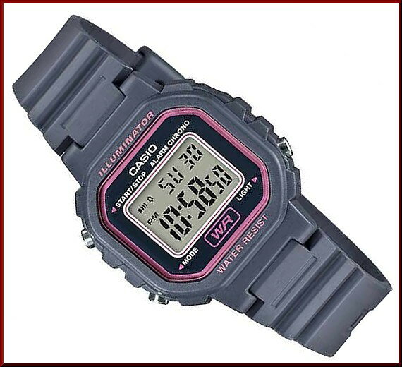 ■メール便配送■CASIO/Standard【カシオ/スタンダード】アラームクロノグラフ レディース腕時計 デジタル液晶モデル ラバーベルト グレー/ピンク 海外モデル【並行輸入品】LA-20WH-8A
