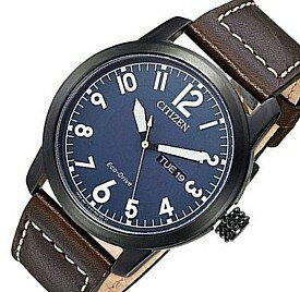 CITIZEN/エコドライブ【シチズン】メンズ ソーラー腕時計 ブラックケース ネイビー文字盤 ブラウンレザーベルト BM8478-01L 海外モデル【並行輸入品】