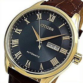 CITIZEN/Automatic自動巻 メンズ腕時計 ゴールドケース ガンメタ文字盤 ブラウンレザーベルト 海外モデルNH8363-14H