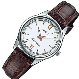 ■メール便配送■CASIO/Standardレディース腕時計 ホワイト文字盤 ブラウンレザーベルト 海外モデルLTP-V005L-7B3
