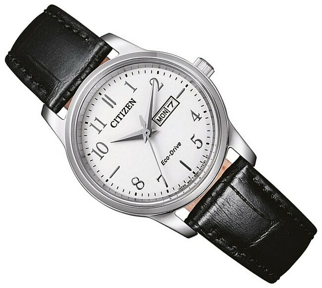 CITIZEN/エコドライブ【シチズン】レディース ソーラー腕時計 ホワイト文字盤 ブラックレザーベルト EW3260-17A 海外モデル【並行輸入品】 2