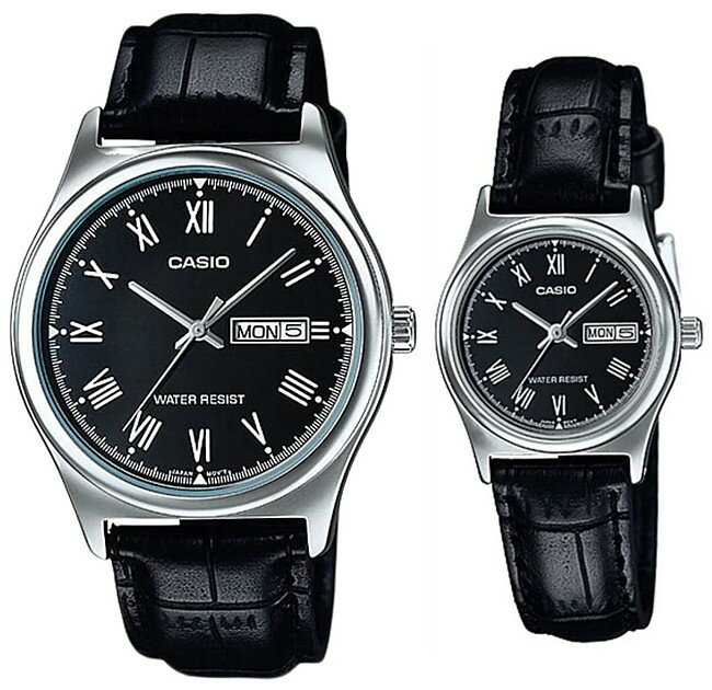 ■メール便配送■CASIO/Standard【カシオ/スタンダード】アナログモデル ペアウォッチ 腕時計 ブラック文字盤 ブラックレザーベルト 海外モデル【並行...