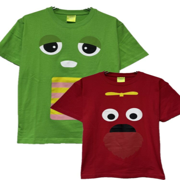 送料無料（メール便）代引き決済不可【gm2314】メンズtシャツ ガチャピン ムック ポンキッキーズ 天竺 プリント 半袖 Tシャツ クルーネック テレビ グッズ キャラ メンズ レディース 兼用 インナー グリーン レッド S M L LL ポンキッキーズのサムネイル