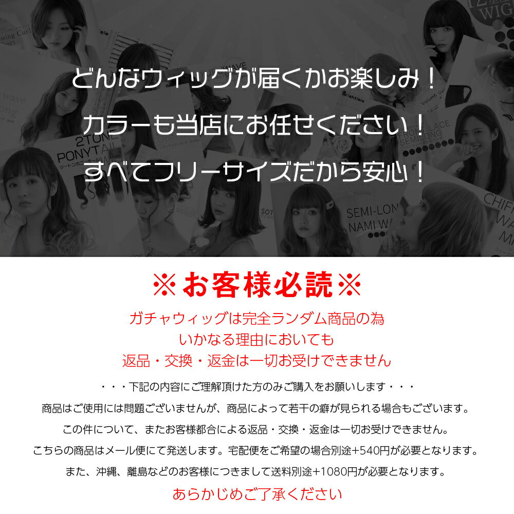 ウィッグ ガチャ 「お一人様一点限り」 福袋 人気カラーを選出 プチプラなのに品質もよくさらに送料無料 ウィッグ ロング ショート ミディアム ボブ ウイッグ フルウィッグ ポーニーテール 襟足 カール つけ毛 エクステ コスプレ 結婚式 ライブ ハロウィン グラデーション