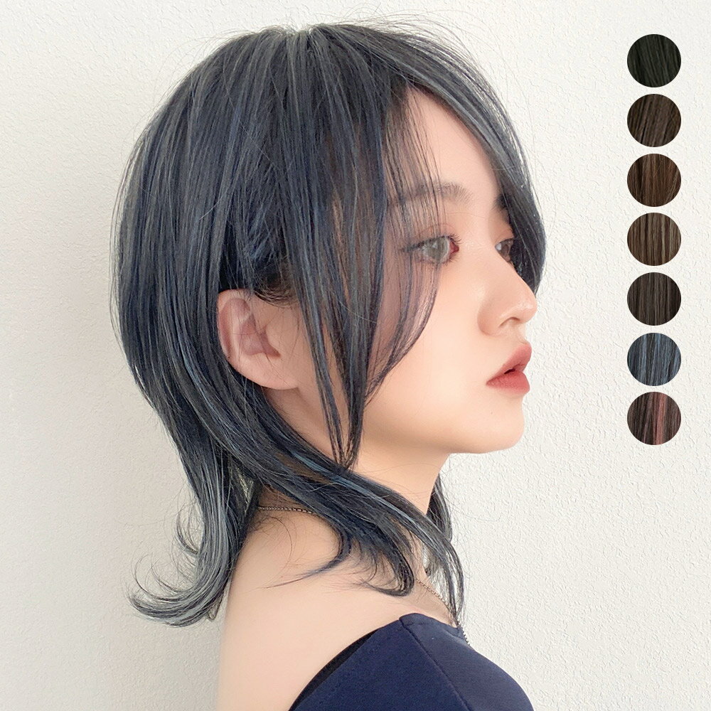 「ソフトウルフレイヤー」 ウィッグ 自然 レディース ミディアム ショート ボブ フルウィッグ ウルフ ウイッグ バレない 黒髪 グラデーション ウルフヘア ショートボブ レイヤー 小顔効果 医療用 メンズ かつら 大人 ハイライト 耳かけ 前髪 ブルー 女性 コスプレ FKR