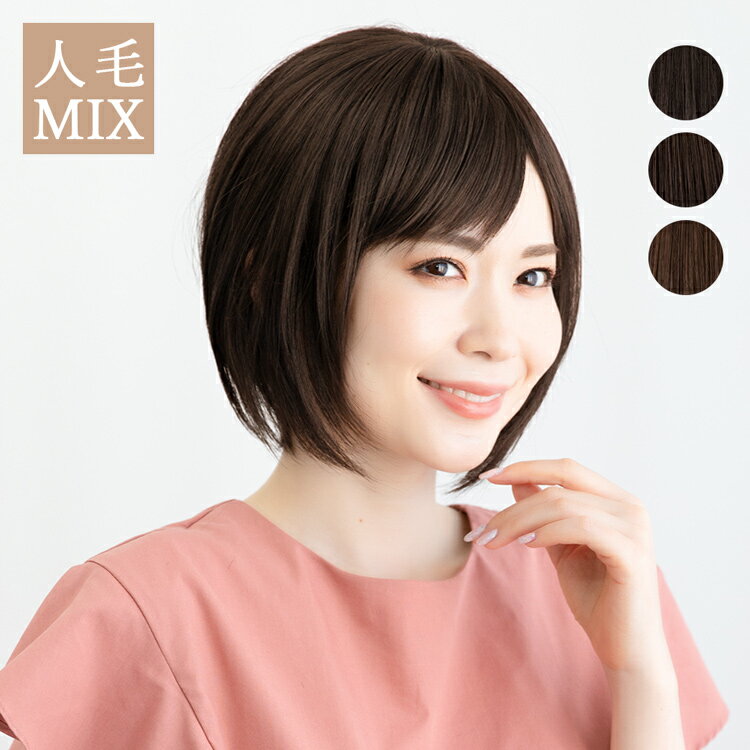 ウィッグ 人毛 人毛MIX 人毛ウィッグ ボブ ショート 医療用ウィッグ 自然 人毛ミックス フルウィッグ 医療用 かつら ショートボブ 軽い 軽量 抗がん剤 黒髪 レディース 女性 つけ毛 結婚式 白髪隠し 薄毛 ミセス 普段使いのサムネイル