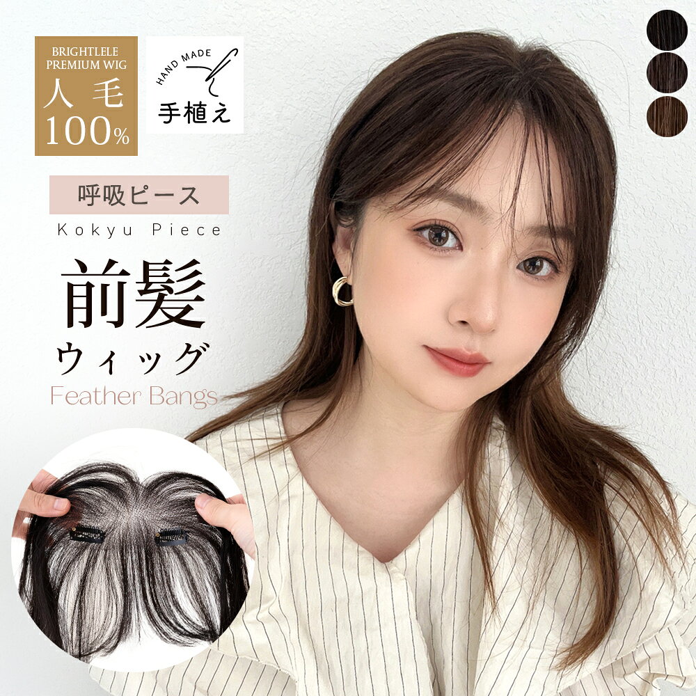 返品/色交換OK 「 呼吸ピース 」 前髪ウィッグ 人毛100% つむじ付き 部分ウィッグ 総手植え ヘアピース 自然 バレな…