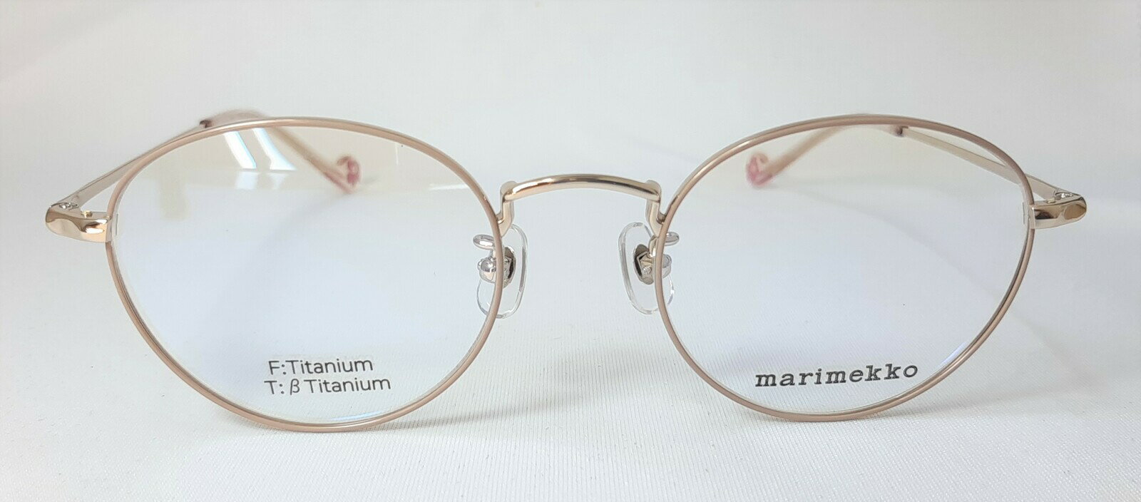 marimekko マリメッコ ラウンド 眼鏡 メガネ フレーム 32-0058-1サイズ48 ピンクベージュ 純正メガネケース付きブルーライトカットレンズ付　曇りにくいレンズ2021年新作