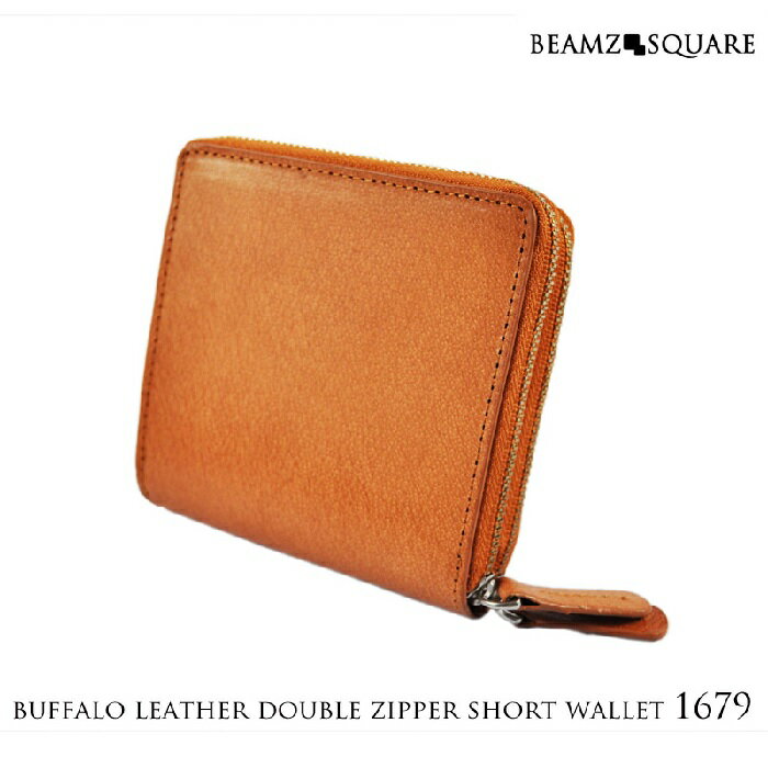 乐天商城 - 【送料無料】BEAMZSQUARE バッファローレザー 財布 ダブルZIP ショートウォレット 折財布 ラウンドファスナー 財布 ダブルファスナー 小銭入れ 札入 カード入れ BS-1679 紳士 大容量 メンズメンズ ビジネス カジュアル プレゼント