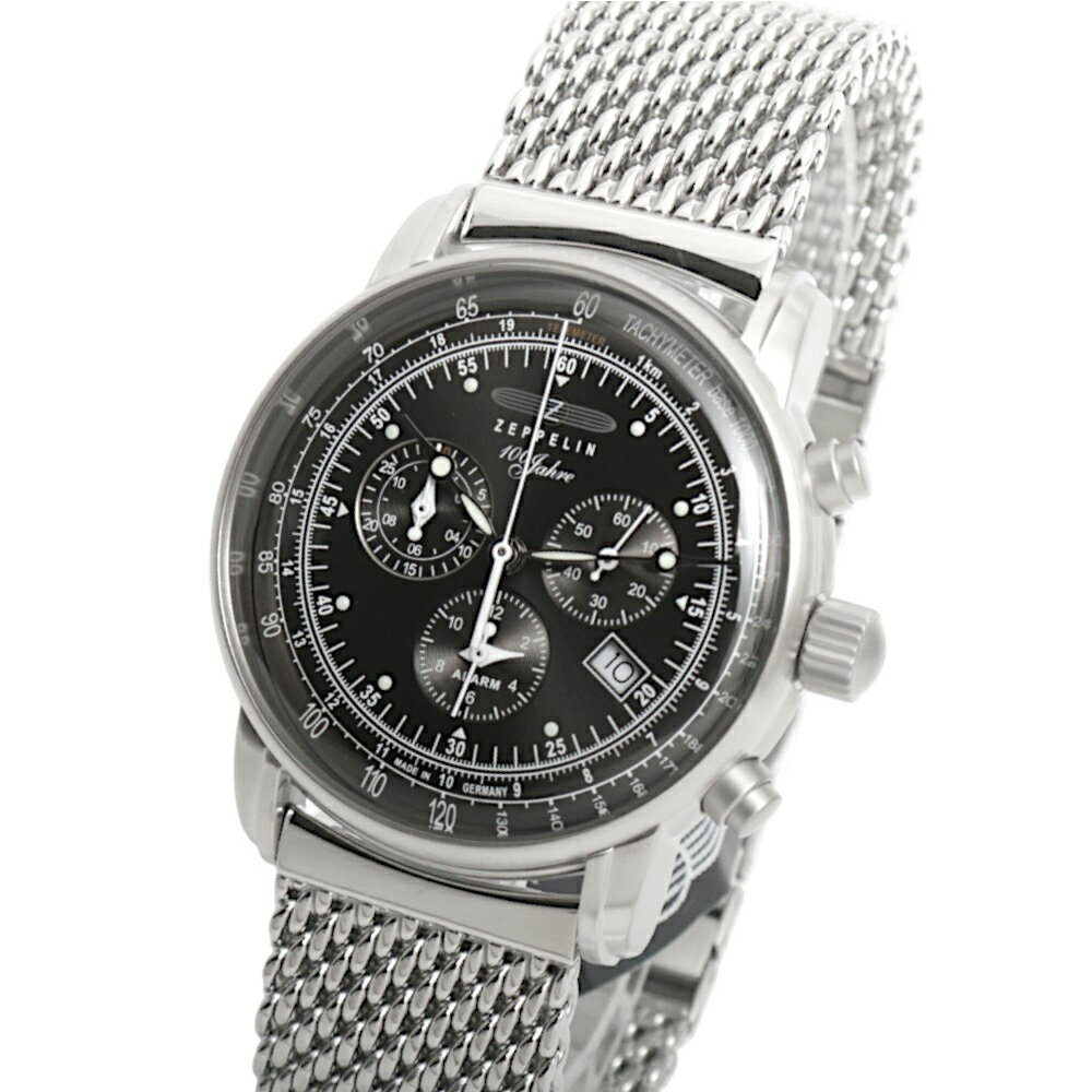 ツェッペリン ZEPPELIN 100周年 クオーツ メンズ クロノ 腕時計 7680M-2 ブラック