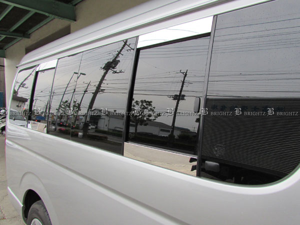 【 BRIGHTZ ハイエース 200 1型 2型 3型 ワイド 超鏡面ステンレスメッキウィンドウピラーパネル 8PC 】 【 PIL−ETC−037 】 I型 II型 III型