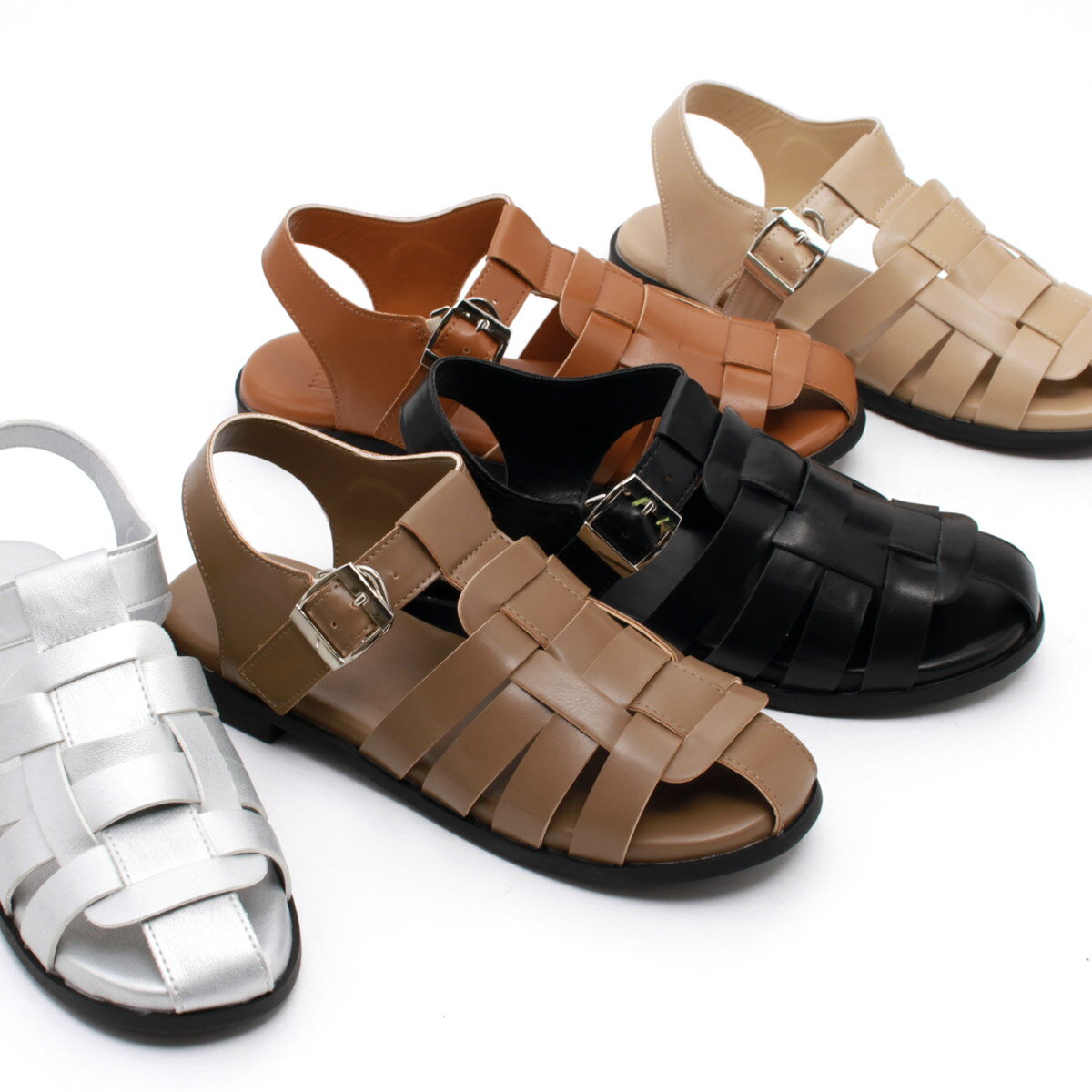 【P5倍◆5%オフクーポン配布中】グルカサンダル レディース フック式ストラップ フラット ローヒール 厚底 キャメル 黒 ブラック シルバー【送料無料※北海道・沖縄は別途】Brigntonのサムネイル