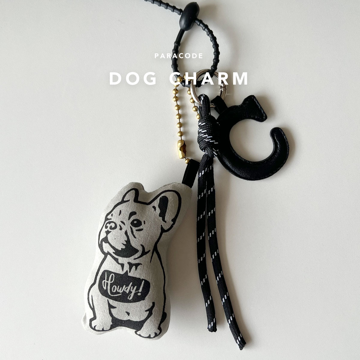 【3%オフクーポン◆週末限定】フレブルチャーム キーホルダー パラコード イニシャル バッグアクセサリー ドッグモチーフチャーム キーホルダー ネコポス送料無料 ぬい活 ぬいぐるみチャームのサムネイル