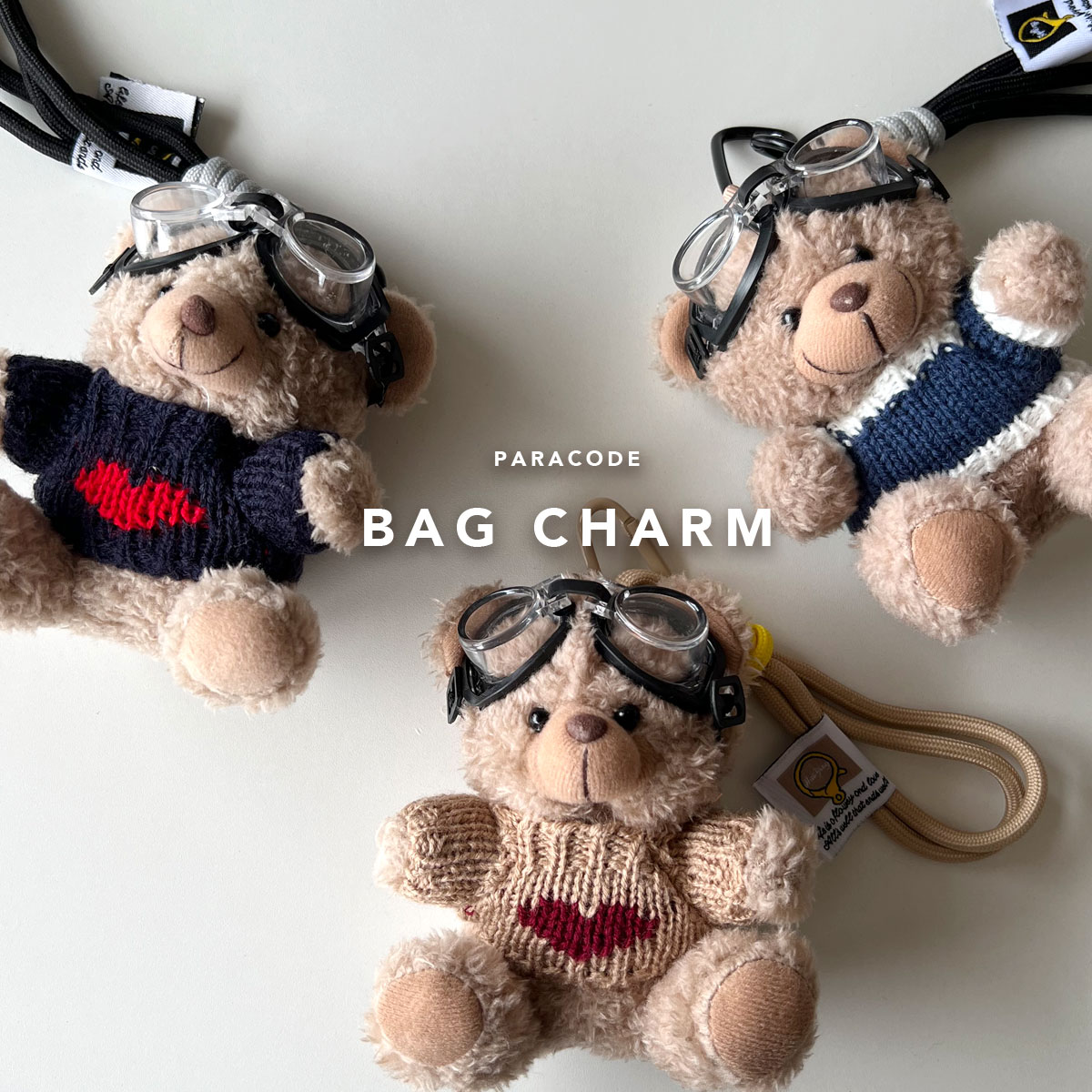【5%オフクーポン◆ポイント5倍】ニットを着た ベアーチャーム アニマルチャーム バッグチャーム ぬいぐるみチャーム バッグアクセサリー ハートニット くまキーホルダー ぬい活 ゴーグル 取り外し可能のサムネイル