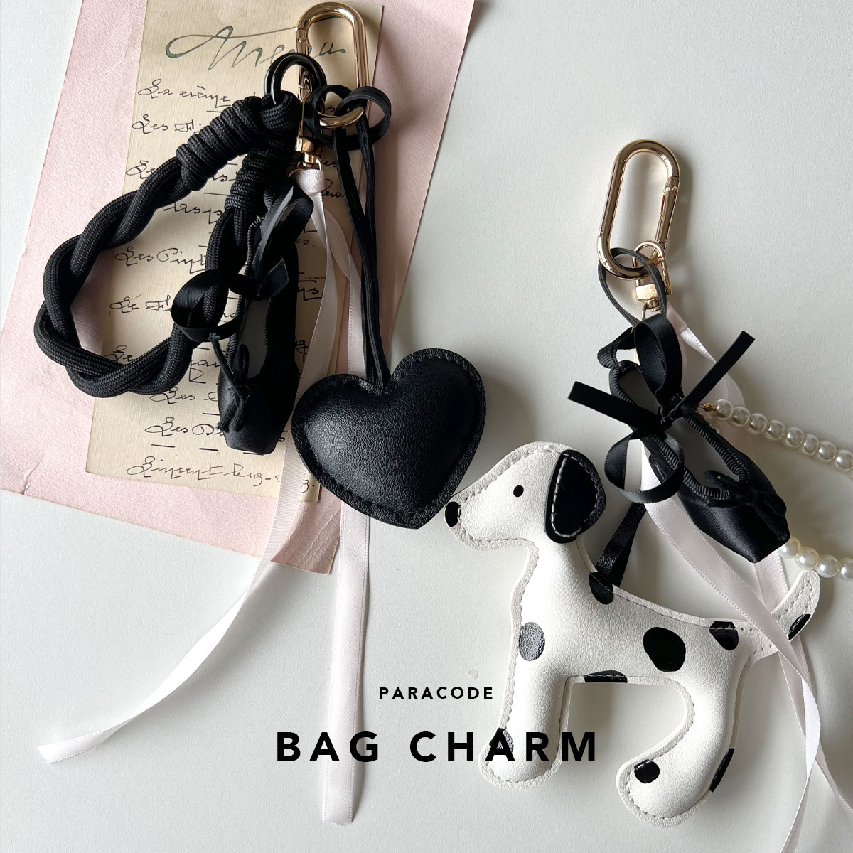 ダルメシアンチャーム ハートチャーム バレエシューズキーホルダー付き バッグアクセサリー バレエコア 送料無料 キーホルダー 韓国風チャーム じゃらじゃら付けチャーム ドッグモチーフのサムネイル