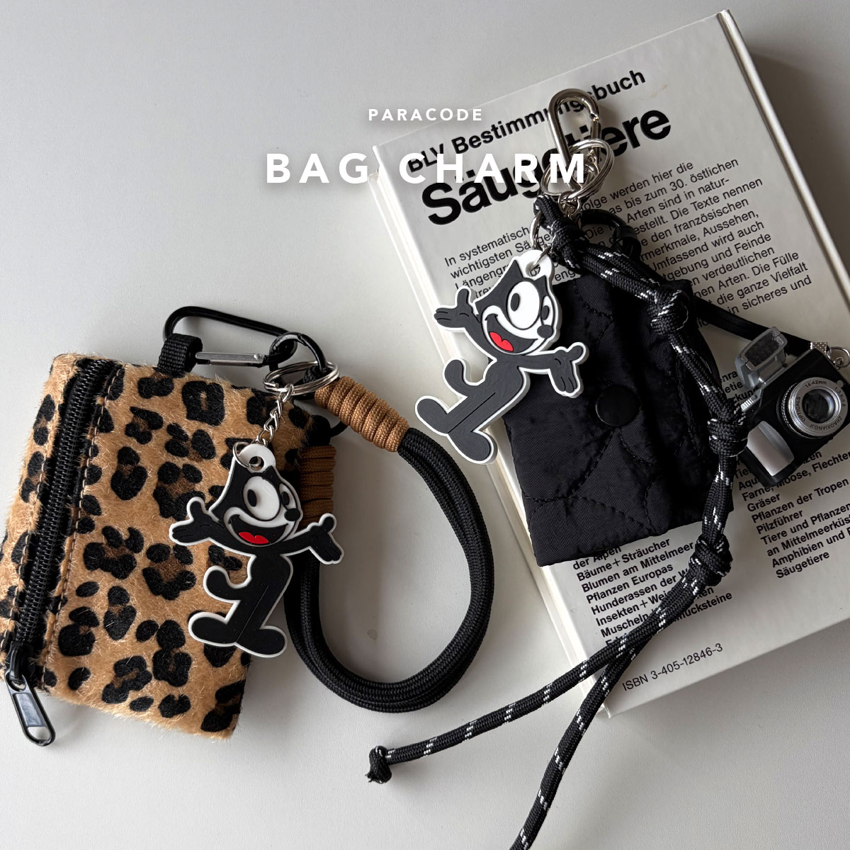 USA フィリックス ラバーチャーム キャラクターチャーム カメラモチーフチャーム レオパード柄ポーチ付き バッグアクセサリー レトロ ネコポス送料無料 キーホルダー ヒョウ柄ポーチチャーム ミニカメラチャーム