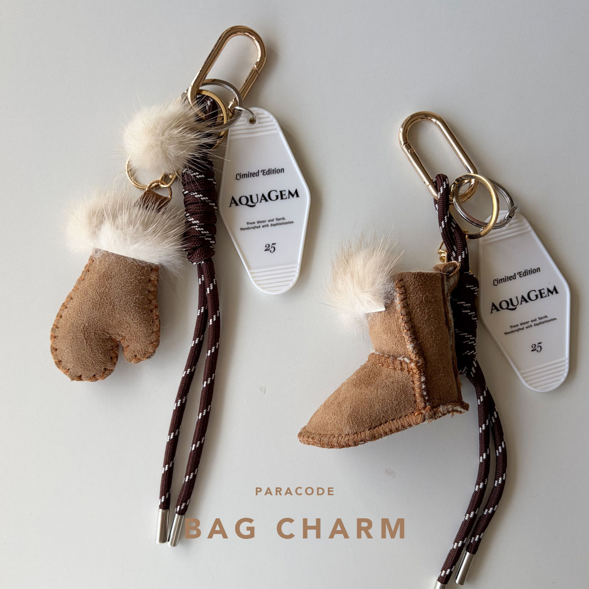 【12％オフクーポン◆本日20時開始】ミトン ムートンチャーム ホテルタグプレート付き パラコードチャーム バッグアクセサリー ネコポス送料無料 キーホルダーのサムネイル