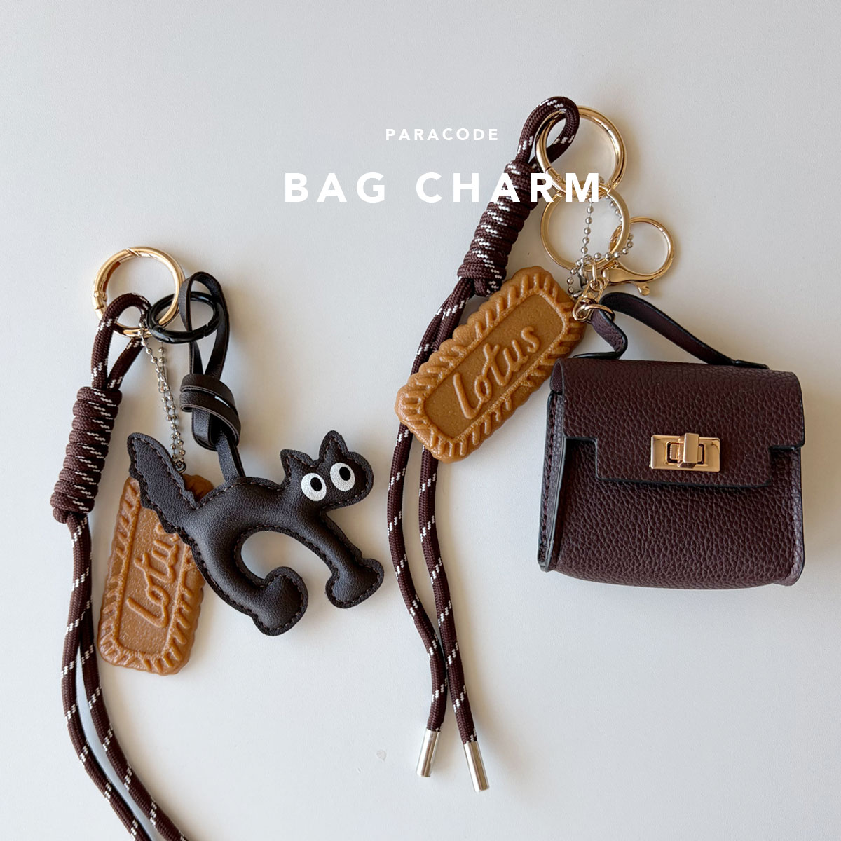 ビスケット付き バッグチャーム ねこ miniバッグモチーフ パラコードバッグチャーム バッグアクセサリ..
