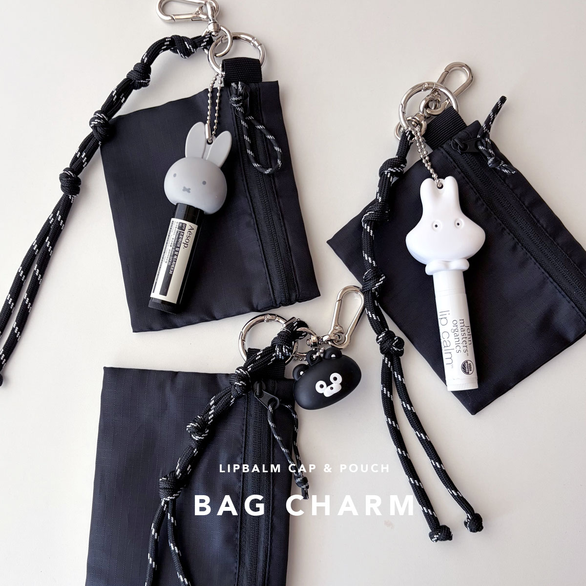リップクリームキャップ ポーチ付き ミッフィー おばけ パラコード付きバッグチャーム ミニポーチ付きチャーム 小物入れ バッグアクセサリー ネコポス送料無料 キ...