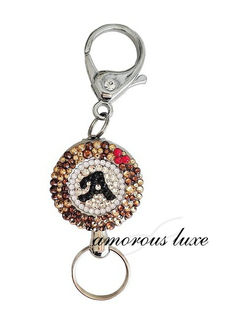 リールキーホルダー スワロフスキー MC伸びる キーホルダー おしゃれ『LOVE LEO「A」』リールキーホルダー クリップ付 リールキー パスケース 鍵イニシャル デザイン レオパード ヒョウ柄スワロフスキー イニシャル エー A （シルバー・クリップ付）