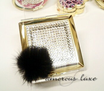 ★LUXE!!ファーボンボンJeweline☆スクエアコンパクトミラー★パヴェdesign☆ハンドミラー・手鏡（2面）ゴールド台スワロフスキー社クリスタル【Marathon10P05Sep12】