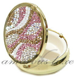 ピルケース 携帯 おしゃれ かわいい『カクテルルージュ★』プッチ柄ピルケース・サプリメントケースミラー付スワロフスキークリスタル（ラウンド・ゴールド台）母の日 オーダーメードも承り中