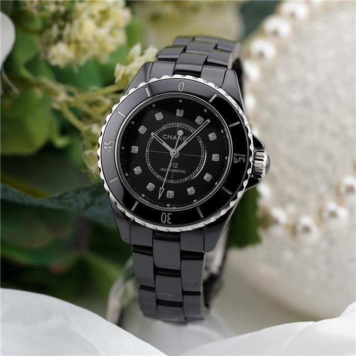 シャネル J12 33mm ブラックセラミック ダイヤモンドインデックス H9742 付属品完品 CHANEL 新品レディース 腕時計 送料無料