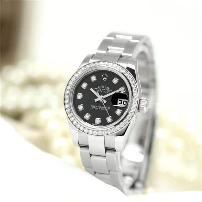 ロレックス デイトジャスト 179384G ブラック ダイヤモンド オイスターブレスレット ROLEX 新品レディース 腕時計 送料無料