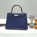 エルメス ケリー25 ボックスカーフ ブルーサフィール 外縫い シルバー金具 HERMES 新品ハンドバッグ ブランドバッグ 送料無料