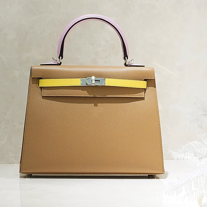 ケリー エルメス ケリー25 エプソン トリコロール チャイ/モーブシルベストル /ライム　シルバー金具 HERMES 新品レディース ブランドバッグ 送料無料