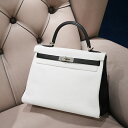 エルメス ケリー32 内縫い トリヨンクレマンス ホワイト ブラック マットシルバー金具 パーソナルオーダー HERMES 中古ハンドバッグ ブランドバッグ 送...