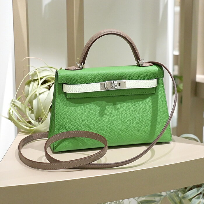 エルメス ミニケリー2トリコロール エプソン ヴェールユッカ×ヴェールフィズ×エトゥープ シルバー金具 HERMES 未使用品ハンドバッグ ブランドバッグ 送料無料のサムネイル