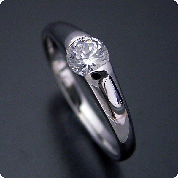 婚約指輪 0.5カラット エンゲージリング 一粒 ダイヤモンド プロポーズ用 ブライダルジュエリー プラチナ 甲丸リングにダイヤモンドを埋め込んだ婚約指輪 Dカラー・VVS1・Excellentカット 宝石鑑定書付き