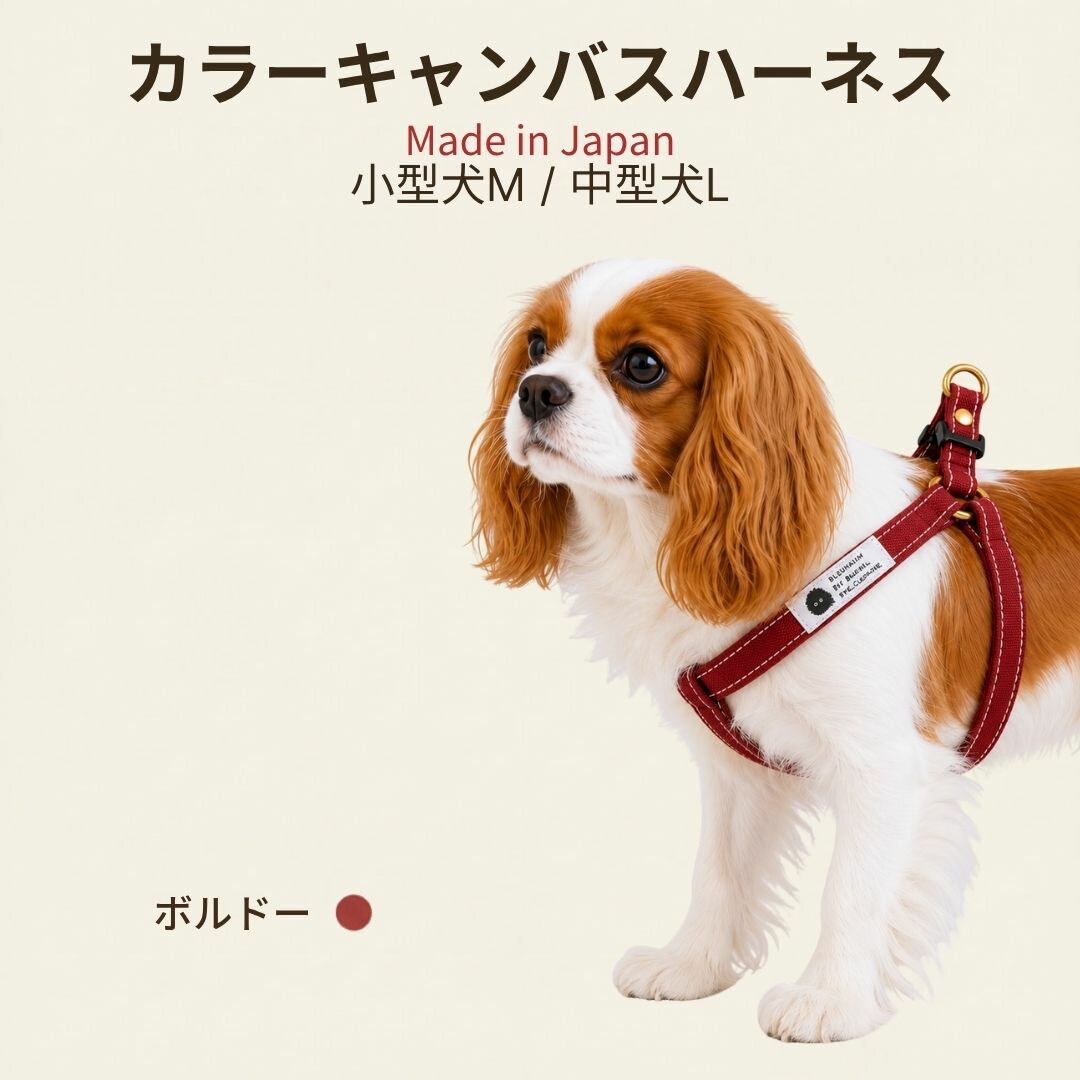 乐天商城 - ハーネス 犬 胴輪 小型犬 中型犬 M L ボルドー 首 に 優しい 肌に優しい コットン100％ 倉敷製帆布 犬用ハーネス 倉敷製帆布 日本製 国産