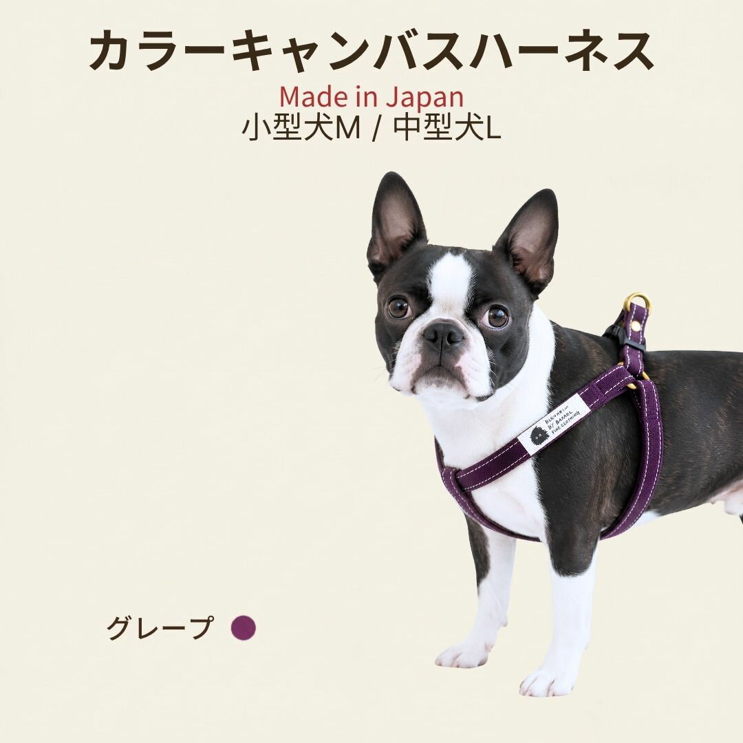 乐天商城 - ハーネス 犬 胴輪 小型犬 中型犬 グレープ M L 肌に優しい コットン100％ 倉敷製帆布 頭から入れない 簡単装着 洗える 犬 柴犬 コーギー ダックス シュナウザー フレブル 日本製