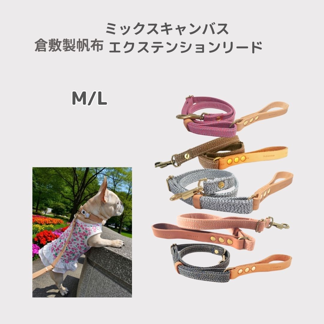 Rakuten - 倉敷製帆布 犬 リード 日本製 ミックスキャンバス M L エクステンションリード トイプードル ボストンテリア ミニピン シュナウザー フレンチブルドッグ 柴犬 コーギー