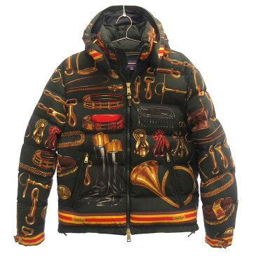 RALPH LAUREN(ラルフローレン)PURPLE LABEL EQUESTRIAN パープルレーベル 総柄ナイロンダウンジャケット グリーン調【中古】【程度AB】【カラーグリーン】【オンライン限定商品】