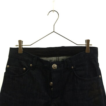 CHROME HEARTS(クロムハーツ)DNM PANTS CRS BTN INDIGO レザークロスパッチ付きリジットデニムパンツ ジーンズ【中古】【程度A】【カラーブルー】【取扱店舗心斎橋】★SALE★