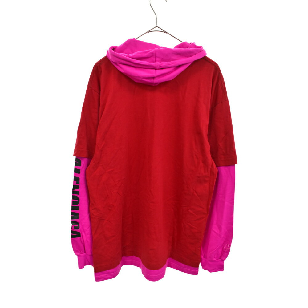 BALENCIAGA(バレンシアガ)Your Logo Here レイヤードデザインフード付きロングスリーブTシャツ レッド/ピンク 657037【中古】【程度A】【カラーレッド】【取扱店舗心斎橋】