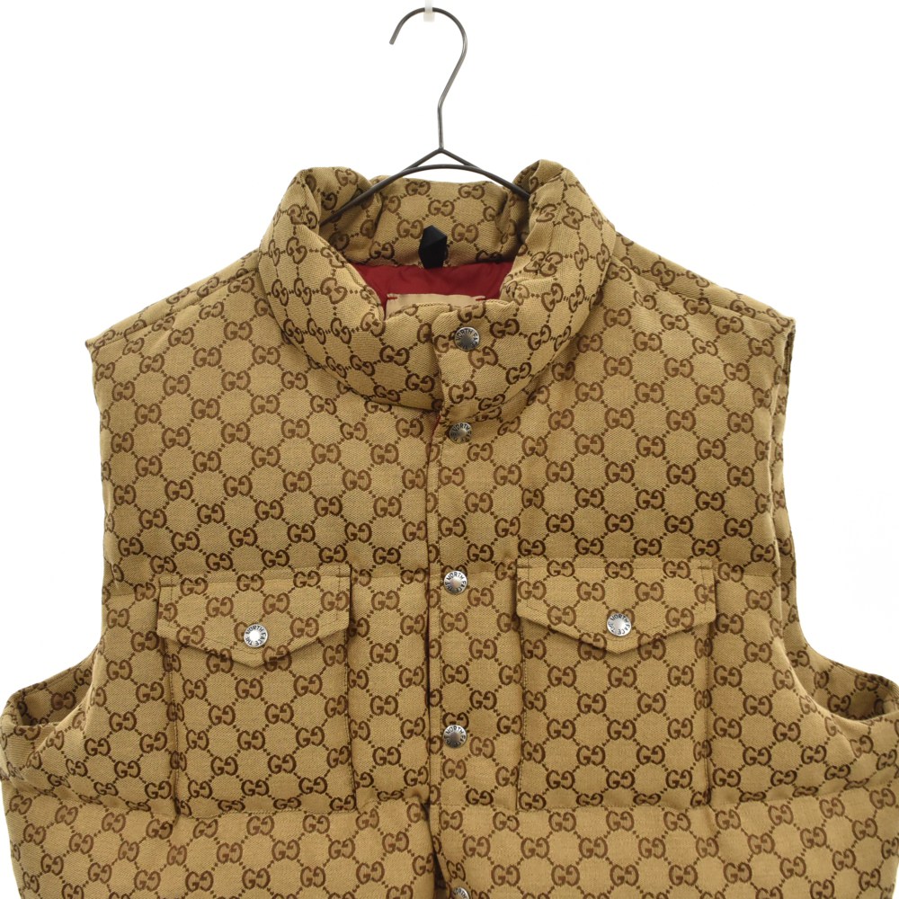 GUCCI(グッチ)21AW×THE NORTH FACE GG Down Best 670768 Z8APY ノースフェイス GGダウンベスト ダウンブルゾン ベージュ【中古】【程度A】【カラーベージュ】【オンライン限定商品】